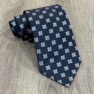 Ermenegildo Zegna Tie Sunburst Geometric Navy Power Business 100% Silk Italy